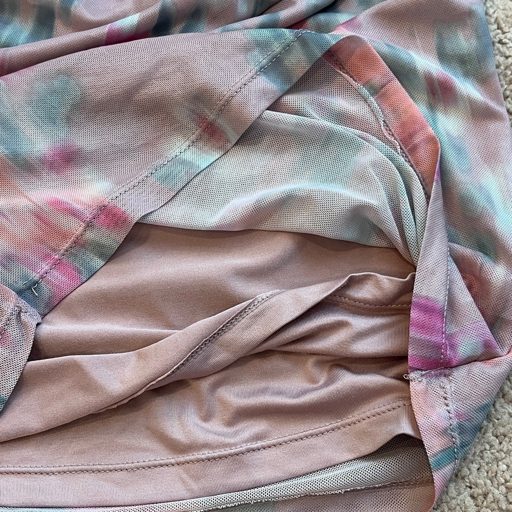 Steve Madden Watercolor Ruched Cowl-Neck Midi Dress in Pink, Gray and Teal - Picture 5 of 6